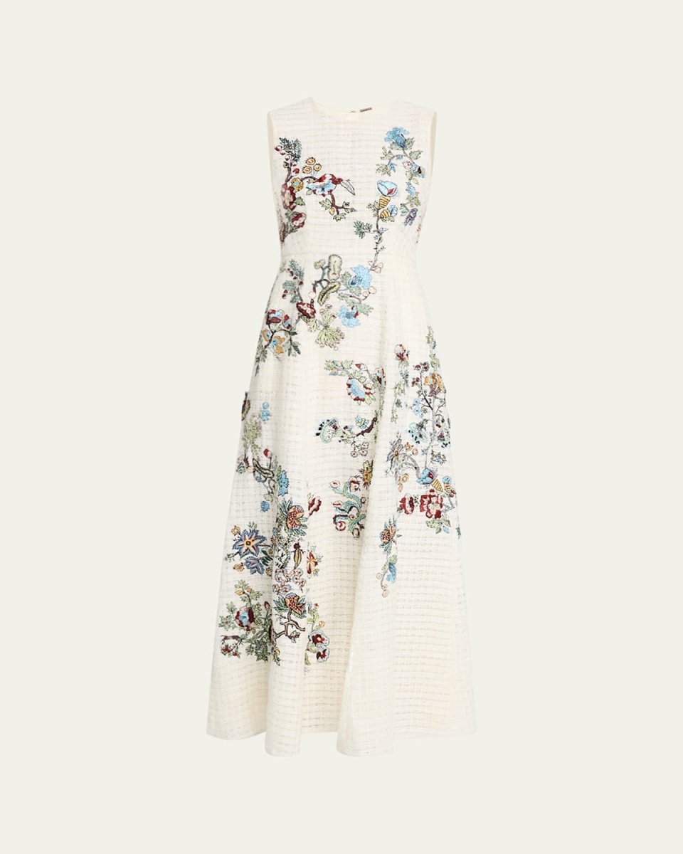 Eloise Embroidered Basketweave Tweed Maxi Dress